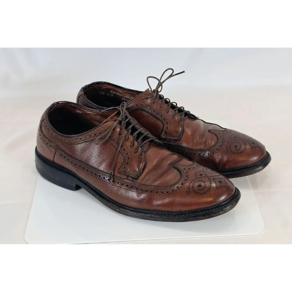 Vintage Men's Brown Leather Wingtip Oxford Dress Shoes Goodyear Welt Size 10.5 D